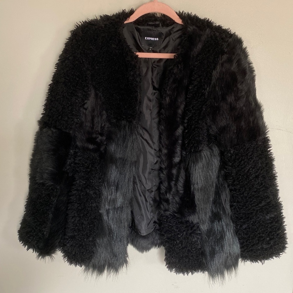 Express Black Faux Fur & Sherpa Jacket - XS